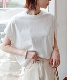 \ほどよいゆったり感♪/ラウンドヘム フレンチスリーブ Tシャツ