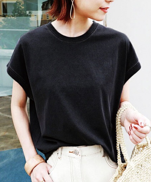 ADDITION STORE(アディションストア)の「\ほどよいゆったり感♪/ラウンドヘム フレンチスリーブ Tシャツ(Tシャツ/カットソー・レディース・ブラック/ホワイト/チャコールグレー・FREE)」の2枚目の写真