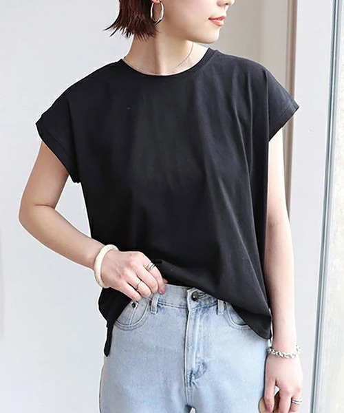 ADDITION STORE(アディションストア)の「\ほどよいゆったり感♪/ラウンドヘム フレンチスリーブ Tシャツ(Tシャツ/カットソー・レディース・ブラック/ホワイト/チャコールグレー・FREE)」の6枚目の写真