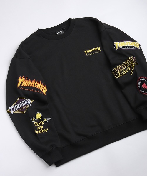 THRASHER(スラッシャー)の「THRASHER スラッシャー マルチロゴ刺繍 裏起毛 クルーネック スウェット オーバーサイズ 長袖トレーナー(スウェット・メンズ・グレー/ブラック・M/XL/L)」の2枚目の写真