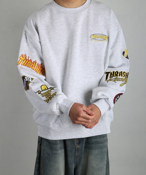 THRASHER(スラッシャー)の「THRASHER スラッシャー マルチロゴ刺繍 裏起毛 クルーネック スウェット オーバーサイズ 長袖トレーナー(スウェット・メンズ・グレー/ブラック・M/XL/L)」の4枚目の写真