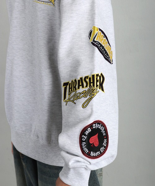 THRASHER(スラッシャー)の「THRASHER スラッシャー マルチロゴ刺繍 裏起毛 クルーネック スウェット オーバーサイズ 長袖トレーナー(スウェット・メンズ・グレー/ブラック・M/XL/L)」の8枚目の写真