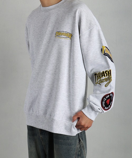 THRASHER(スラッシャー)の「THRASHER スラッシャー マルチロゴ刺繍 裏起毛 クルーネック スウェット オーバーサイズ 長袖トレーナー(スウェット・メンズ・グレー/ブラック・M/XL/L)」の5枚目の写真