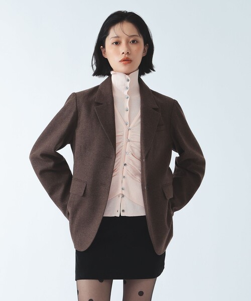 Ray BEAMS（レイビームス）の「ホームスパン シングル ジャケット（テーラードジャケット・レディース・チャコールグレー/ダークブラウン・0/1）」の6枚目の写真