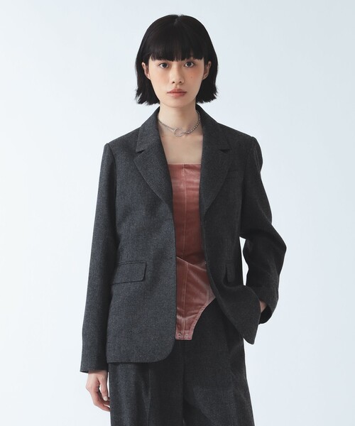 Ray BEAMS（レイビームス）の「ホームスパン シングル ジャケット（テーラードジャケット・レディース・チャコールグレー/ダークブラウン・0/1）」の11枚目の写真