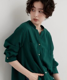 THE SHOP TK | 【刻みネックですっきり見え】Wポケット金ボタンシャツ(シャツ/ブラウス)