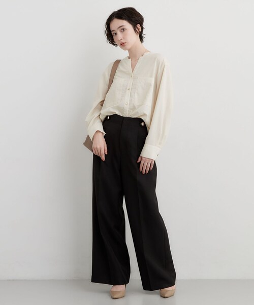 THE SHOP TK (ザ ショップ ティーケー )の「【刻みネックですっきり見え】Wポケット金ボタンシャツ(シャツ/ブラウス・レディース・ブラウン系その他/グリーン/アイボリー/スミクロ・13/12/14)」の16枚目の写真