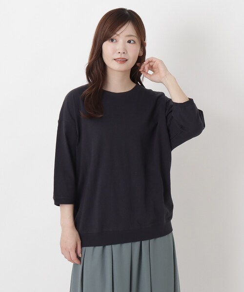 one'sterrace(ワンズテラス)の「綿スラブ天竺 七分袖プルオーバー(Tシャツ/カットソー・レディース・イエロー系8/ブラック系8/オレンジ系その他5・02)」の1枚目の写真
