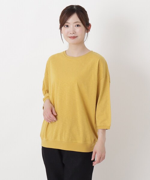 one'sterrace(ワンズテラス)の「綿スラブ天竺 七分袖プルオーバー(Tシャツ/カットソー・レディース・イエロー系8/ブラック系8/オレンジ系その他5・02)」の2枚目の写真