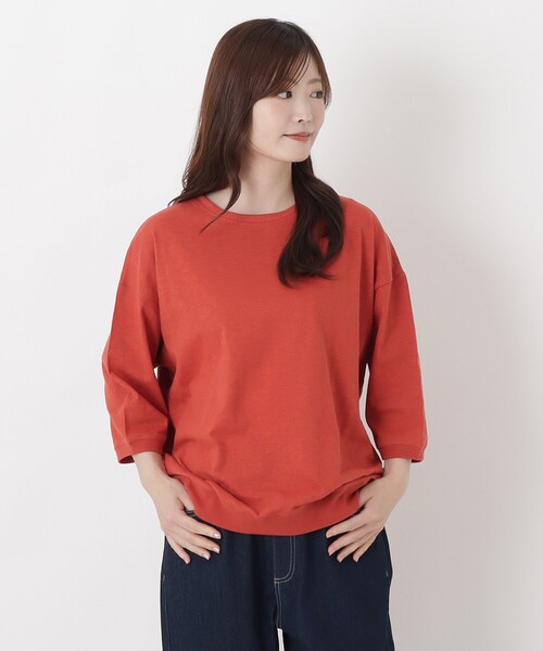 one'sterrace(ワンズテラス)の「綿スラブ天竺 七分袖プルオーバー(Tシャツ/カットソー・レディース・イエロー系8/ブラック系8/オレンジ系その他5・02)」の3枚目の写真