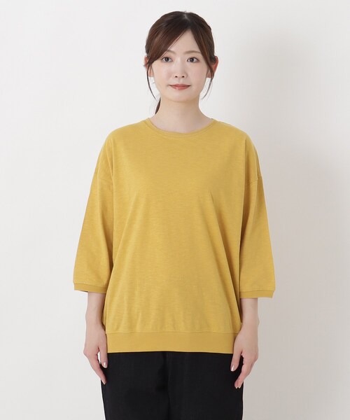 one'sterrace(ワンズテラス)の「綿スラブ天竺 七分袖プルオーバー(Tシャツ/カットソー・レディース・イエロー系8/ブラック系8/オレンジ系その他5・02)」の4枚目の写真