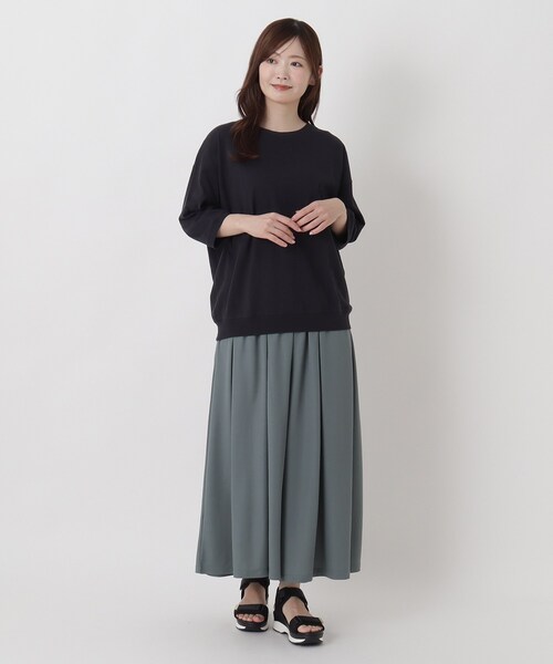 one'sterrace(ワンズテラス)の「綿スラブ天竺 七分袖プルオーバー(Tシャツ/カットソー・レディース・イエロー系8/ブラック系8/オレンジ系その他5・02)」の12枚目の写真
