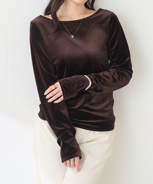 COLLAGE GALLARDAGALANTE（コラージュガリャルダガランテ）の「バック刺繍ベロアカットソー/Nuel（Tシャツ/カットソー・レディース・ブラウン/アイボリー・FREE）」の2枚目の写真