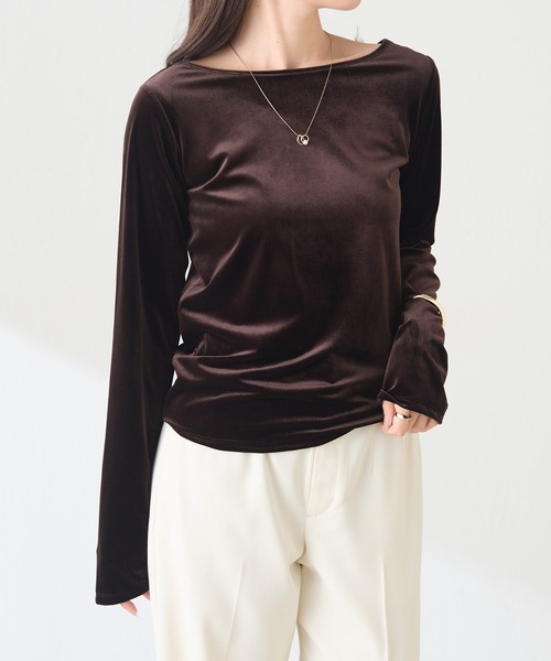 COLLAGE GALLARDAGALANTE（コラージュガリャルダガランテ）の「バック刺繍ベロアカットソー/Nuel（Tシャツ/カットソー・レディース・ブラウン/アイボリー・FREE）」の4枚目の写真