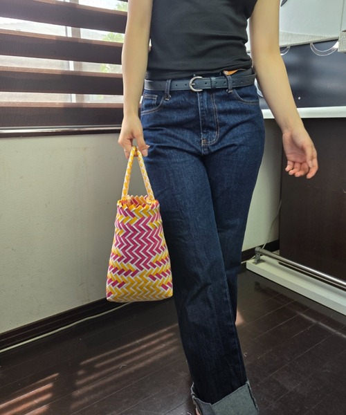 tolene(トレネ)の「カラフルメルカドバッグ マチあり ミニバッグ かごバッグ(かごバッグ・レディース・ブルー/イエロー・FREE)」の3枚目の写真