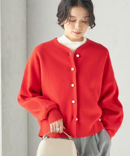 SHIPS（シップス）の「強縮 ウール パール ニット ジャケット（カーディガン/ボレロ・レディース・ネイビー/レッド/トップグレー・ONE SIZE）」の3枚目の写真