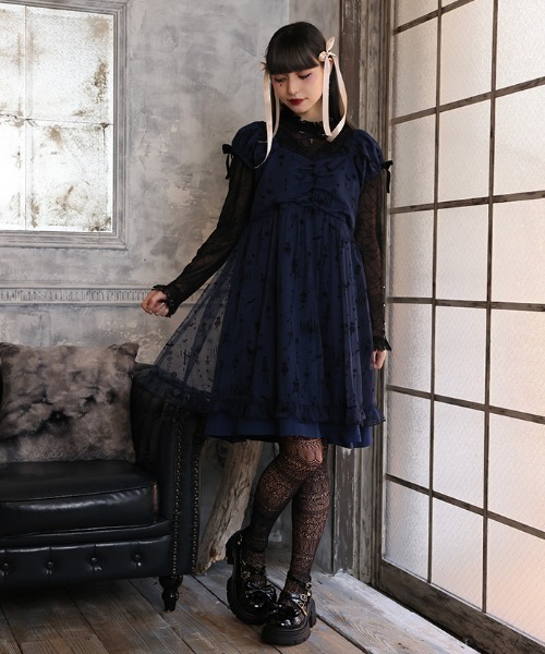 axes femme（アクシーズファム）の「フロッキーＰＴチュールワンピース（ワンピース・レディース・ネイビー/パープル/ブラック・FREE）」の3枚目の写真