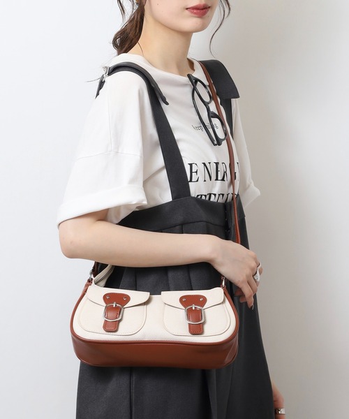 FUNALIVE(ファンアライブ)の「ABETTOR ダイヤゴナルフロント2ポケットPU切替えショルダーBAG(ショルダーバッグ・レディース・ブラック/ブラウン・FREE)」の3枚目の写真