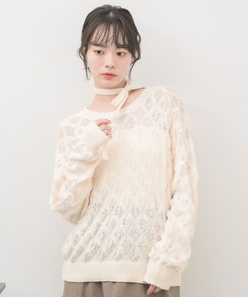RETRO GIRL(レトロガール)の「タイ付ポコポコニット(ニット/セーター・レディース・ライトブルー/ブラック/ナチュラル・FREE)」の7枚目の写真