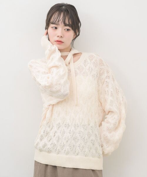 RETRO GIRL(レトロガール)の「タイ付ポコポコニット(ニット/セーター・レディース・ライトブルー/ブラック/ナチュラル・FREE)」の8枚目の写真