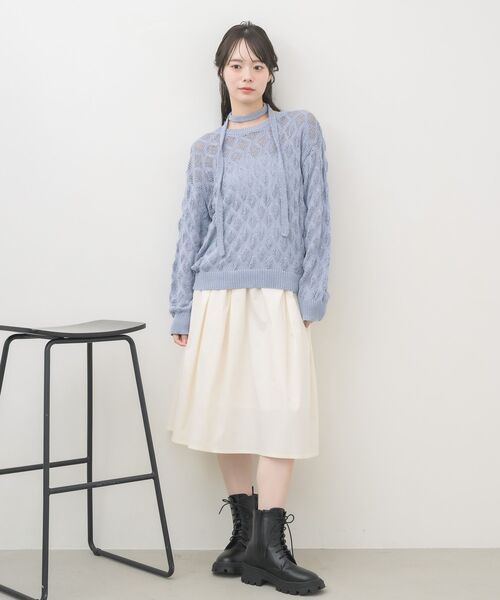 RETRO GIRL(レトロガール)の「タイ付ポコポコニット(ニット/セーター・レディース・ライトブルー/ブラック/ナチュラル・FREE)」の16枚目の写真