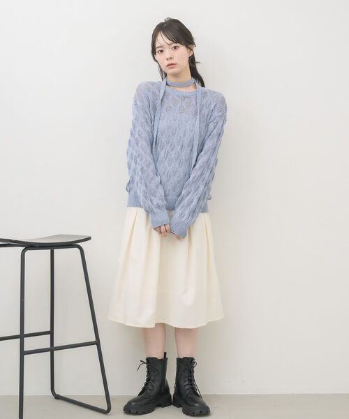 RETRO GIRL(レトロガール)の「タイ付ポコポコニット(ニット/セーター・レディース・ライトブルー/ブラック/ナチュラル・FREE)」の17枚目の写真