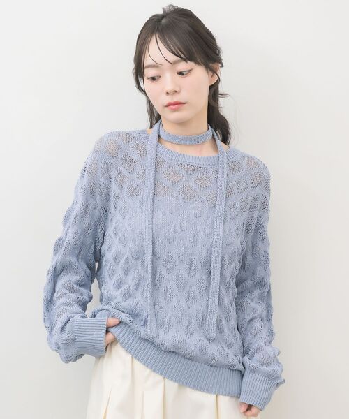 RETRO GIRL(レトロガール)の「タイ付ポコポコニット(ニット/セーター・レディース・ライトブルー/ブラック/ナチュラル・FREE)」の18枚目の写真