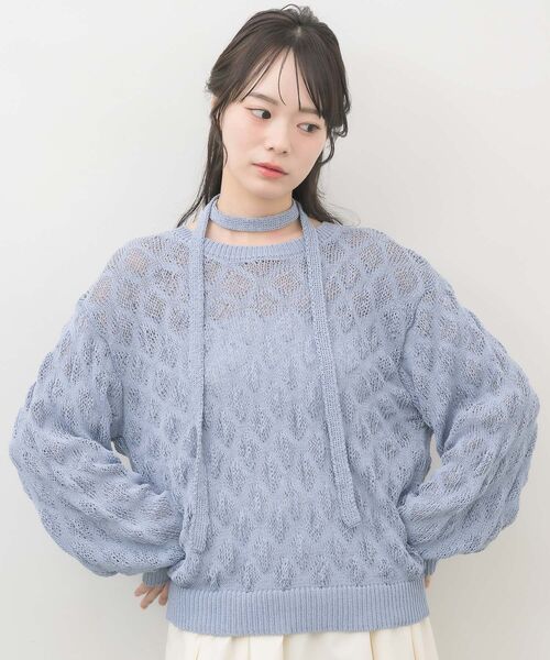 RETRO GIRL(レトロガール)の「タイ付ポコポコニット(ニット/セーター・レディース・ライトブルー/ブラック/ナチュラル・FREE)」の19枚目の写真