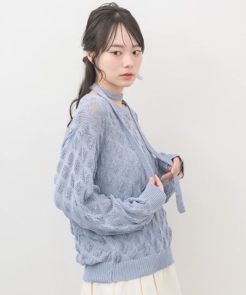 RETRO GIRL(レトロガール)の「タイ付ポコポコニット(ニット/セーター・レディース・ライトブルー/ブラック/ナチュラル・FREE)」の20枚目の写真