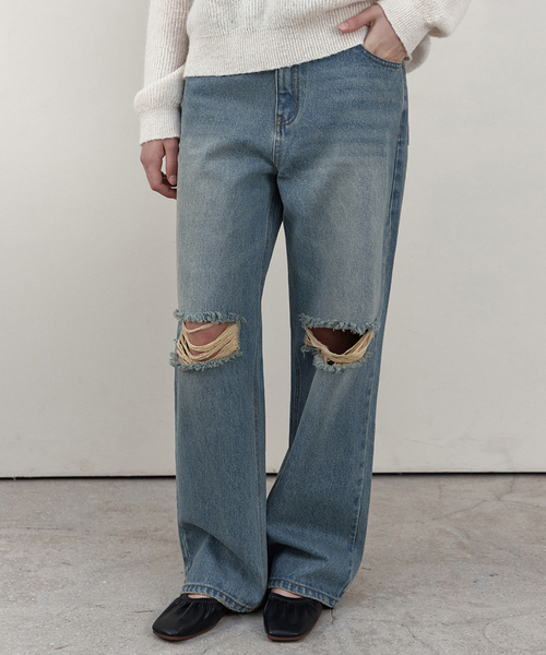 WEDNESDAYOASISFORWOMEN(ウェンズデー オアシス フォー ウーマン)の「ウォッシュドダメージデニムパンツ_BLUE(WCB6PT01)(デニムパンツ・レディース・ブルー・MEDIUM/SMALL)」の1枚目の写真