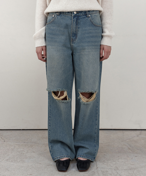 WEDNESDAYOASISFORWOMEN(ウェンズデー オアシス フォー ウーマン)の「ウォッシュドダメージデニムパンツ_BLUE(WCB6PT01)(デニムパンツ・レディース・ブルー・MEDIUM/SMALL)」の2枚目の写真