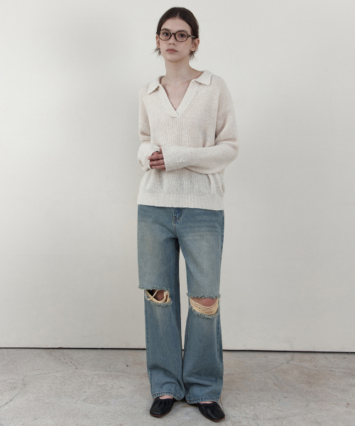 WEDNESDAYOASISFORWOMEN(ウェンズデー オアシス フォー ウーマン)の「ウォッシュドダメージデニムパンツ_BLUE(WCB6PT01)(デニムパンツ・レディース・ブルー・MEDIUM/SMALL)」の4枚目の写真