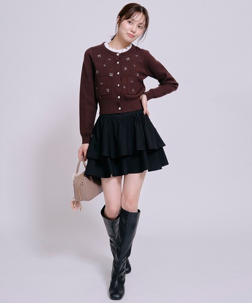 WILLSELECTION（ウィルセレクション）の「モチーフ刺繍フリルカラーカーディガン（カーディガン/ボレロ・レディース・ブルー/ダークブラウン/ブラック/オフホワイト・FREE）」の9枚目の写真