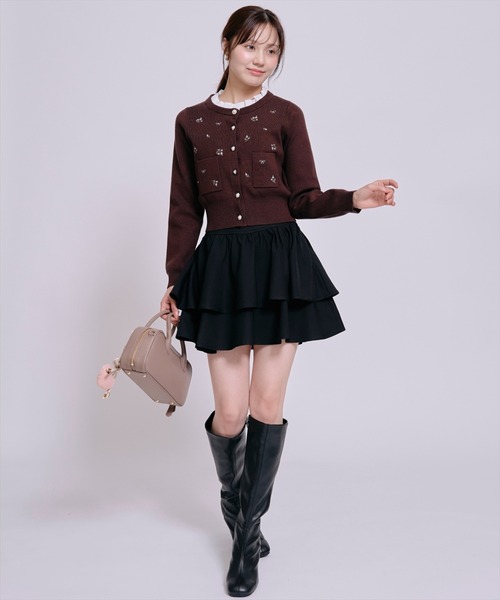 WILLSELECTION（ウィルセレクション）の「モチーフ刺繍フリルカラーカーディガン（カーディガン/ボレロ・レディース・ブルー/ダークブラウン/ブラック/オフホワイト・FREE）」の10枚目の写真