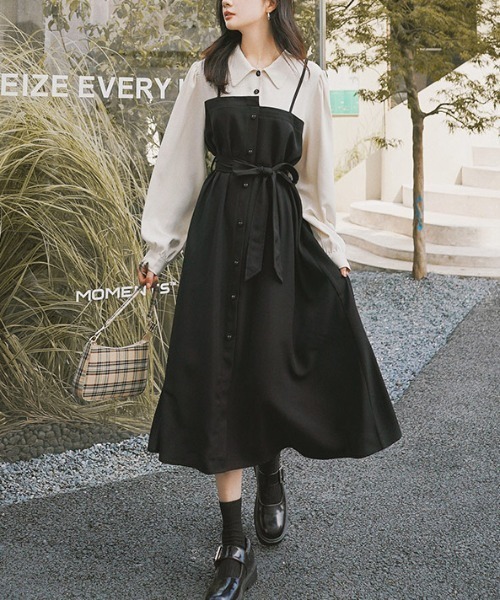 AMAJI(アマジ)の「レイヤード風 キャミソールワンピース(ワンピース・レディース・ブラック・X-LARGE/LARGE/MEDIUM)」の2枚目の写真