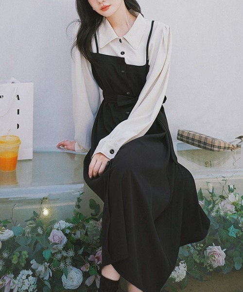 AMAJI(アマジ)の「レイヤード風 キャミソールワンピース(ワンピース・レディース・ブラック・X-LARGE/LARGE/MEDIUM)」の3枚目の写真