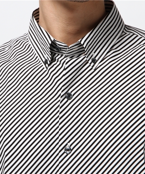 YELLOW RUBY（イエロールビー）の「Bias striped BD shirt / ストライプ / 日本製（シャツ/ブラウス・メンズ・ブラック/ネイビー・LARGE/MEDIUM）」の5枚目の写真