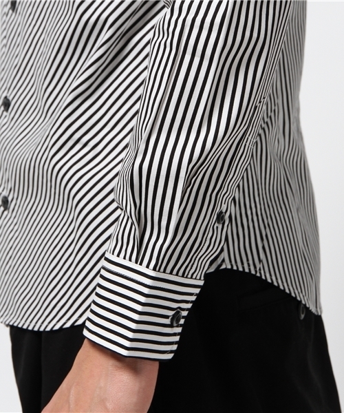 YELLOW RUBY（イエロールビー）の「Bias striped BD shirt / ストライプ / 日本製（シャツ/ブラウス・メンズ・ブラック/ネイビー・LARGE/MEDIUM）」の6枚目の写真