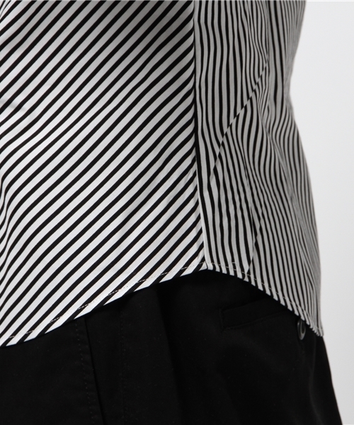YELLOW RUBY（イエロールビー）の「Bias striped BD shirt / ストライプ / 日本製（シャツ/ブラウス・メンズ・ブラック/ネイビー・LARGE/MEDIUM）」の7枚目の写真
