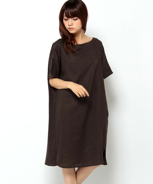 LBC（エルビーシー）の「リネンコットンレーヨンサックワンピース        （ワンピース・レディース・レンガ/オリーブ/チョコ・LARGE/MEDIUM）」の2枚目の写真