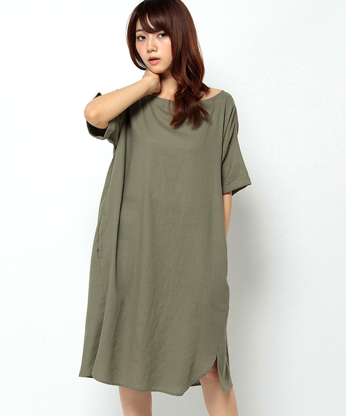 LBC（エルビーシー）の「リネンコットンレーヨンサックワンピース        （ワンピース・レディース・レンガ/オリーブ/チョコ・LARGE/MEDIUM）」の3枚目の写真