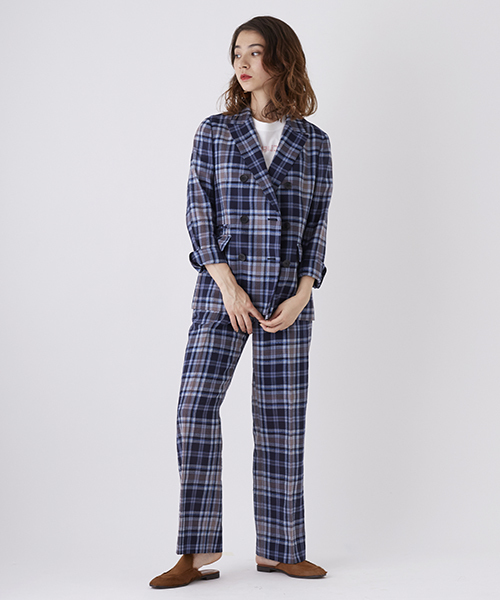 UNITED TOKYO（ユナイテッドトウキョウ）の「シアーチェックハイウエストパンツ（スラックス・レディース・ネイビー・1）」の8枚目の写真