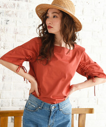 [綿100%]シャーリングスリーブコットンブラウス