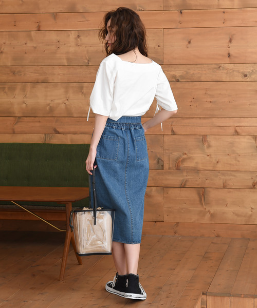 Luz Llena（ラズレナ）の「[綿100%]シャーリングスリーブコットンブラウス（Tシャツ/カットソー・レディース・レッド/オフホワイト・MEDIUM）」の12枚目の写真