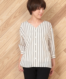 un dix cors | ストライプルーズＶネックブラウス(シャツ/ブラウス)