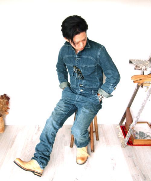 BEATJIVE（ビートジャイブ）の「ビンテージデザインデニムペインターオールインワンツナギ（つなぎ/オールインワン・メンズ・ライトブルー/インディゴブルー・2/3/4）」の6枚目の写真