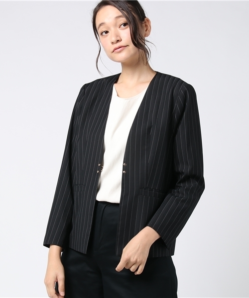 ottilie（オティーリエ）の「ストライプジャケット（ノーカラージャケット・レディース・ブラック/チャコールグレー・FREE）」の15枚目の写真
