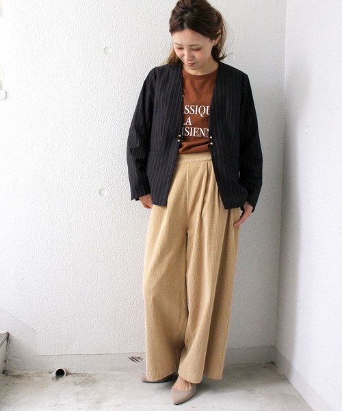 ottilie（オティーリエ）の「ストライプジャケット（ノーカラージャケット・レディース・ブラック/チャコールグレー・FREE）」の17枚目の写真