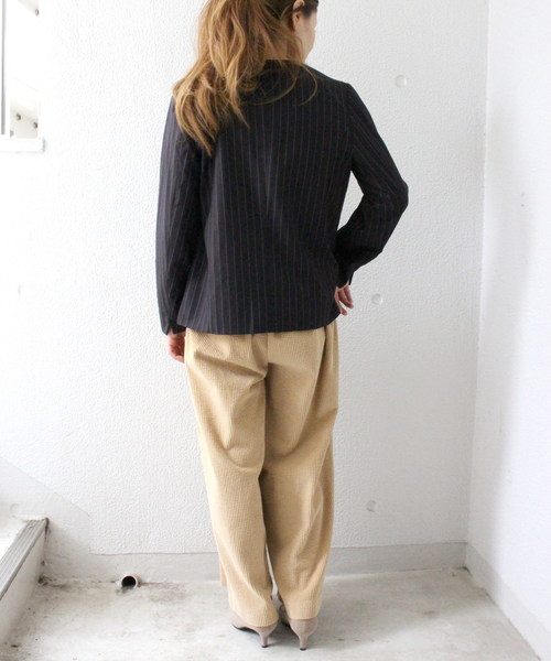 ottilie（オティーリエ）の「ストライプジャケット（ノーカラージャケット・レディース・ブラック/チャコールグレー・FREE）」の18枚目の写真