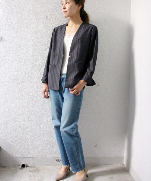 ottilie（オティーリエ）の「ストライプジャケット（ノーカラージャケット・レディース・ブラック/チャコールグレー・FREE）」の20枚目の写真